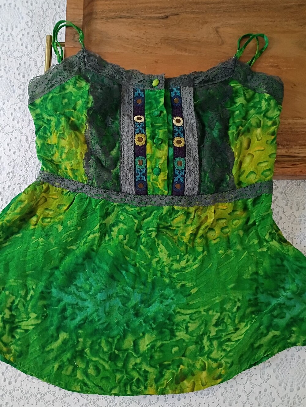 Free People Green Smocked Tie-Dye Cami